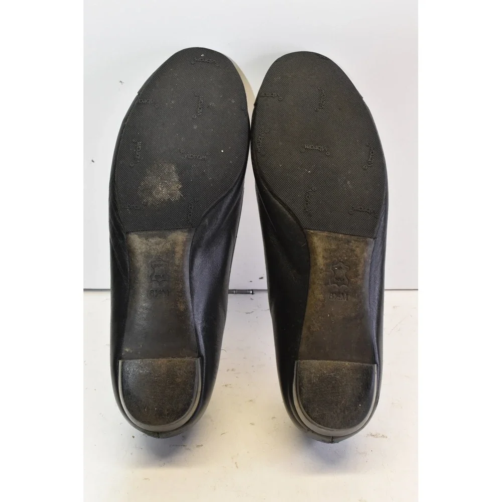 Tory Burch Leather Heeled Ballet Flats Black‎ Womens 8.5M Logo Medallion Vibram